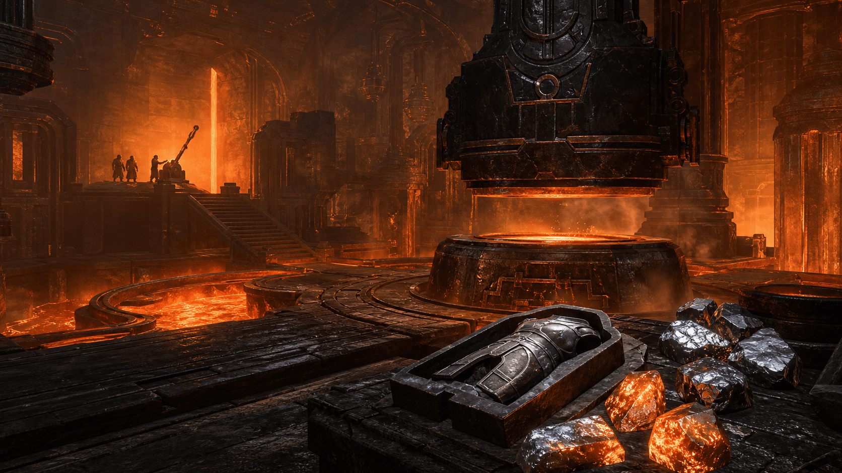 Baldur's Gate 3: адамантиновая кузня с лавой, молотом и рудой