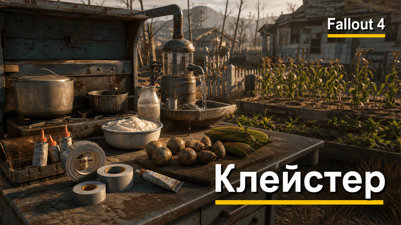 Fallout 4: клейстер, овощи, вода и клей на станции готовки