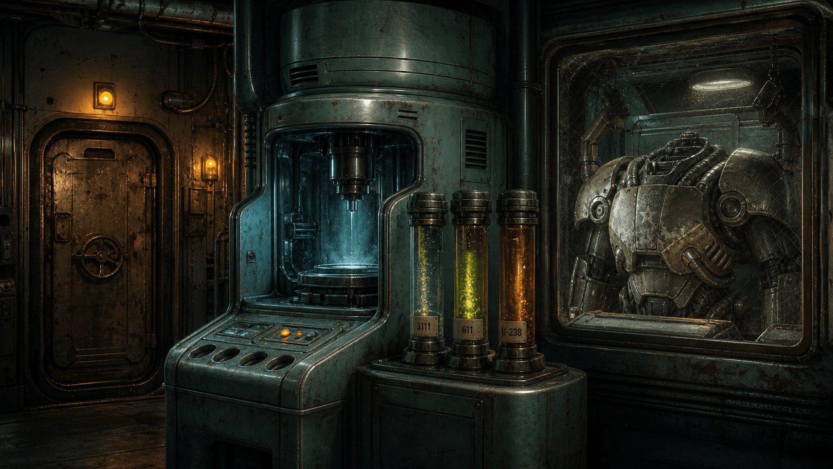 Fallout 4: терминал производства, образцы 3111, 611, U-238 и пьезоядерная силовая броня в лаборатории Кембридж Полимер