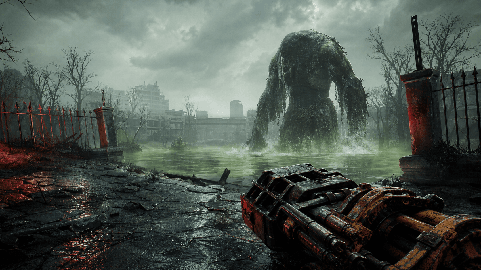 Fallout 4: Лебедь выходит из радиоактивного пруда, а на камнях лежит силовой кастет