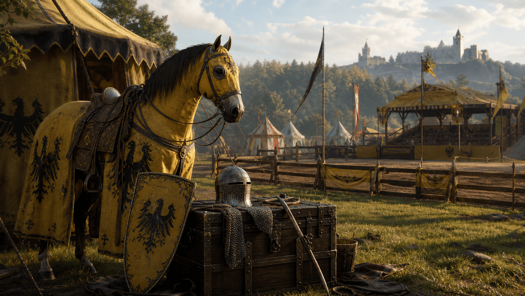 Kingdom Come: Deliverance 2: конь и доспехи Ежека в лагере Сигизмунда