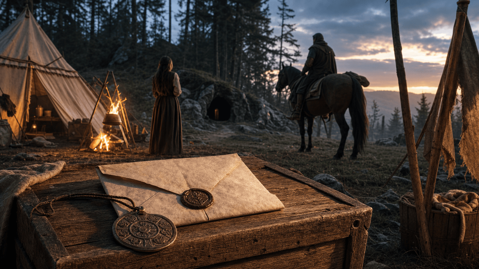 Kingdom Come: Deliverance II: амулет и грамота Марики в кочевом таборе