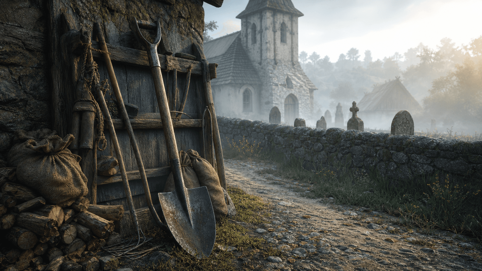 Kingdom Come: Deliverance 2: лопата у кладбища в Тросковице