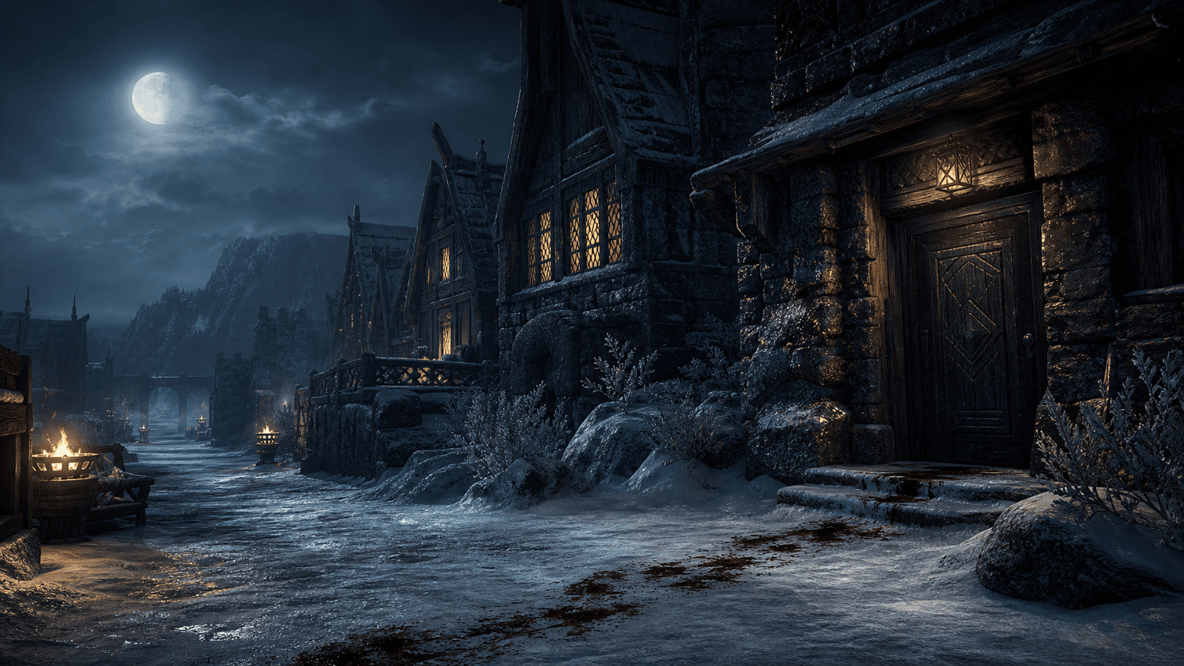 Skyrim: ночной Виндхельм, Хьерим и кровавый след в квесте Кровь на снегу