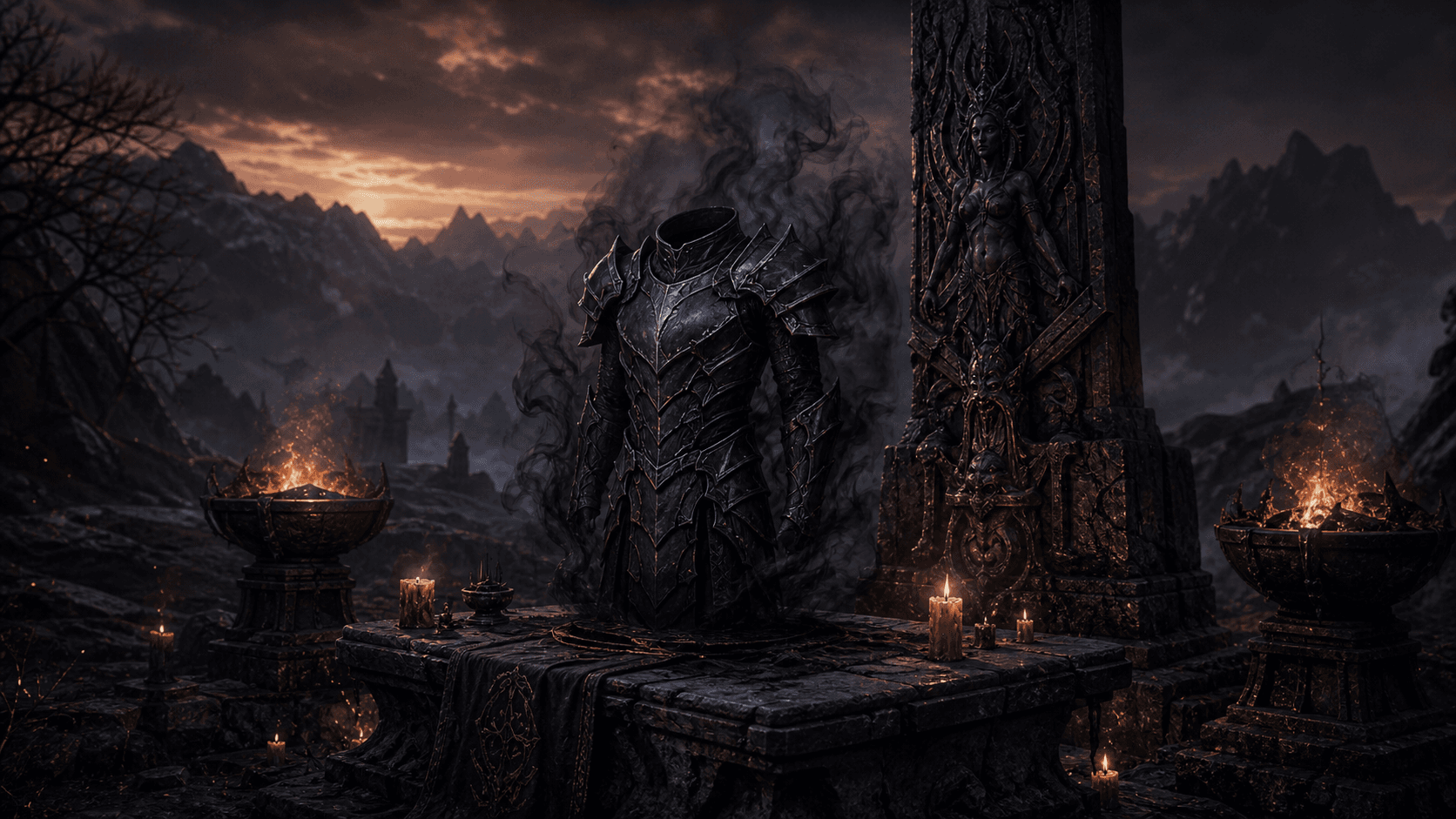 Skyrim: Эбонитовая кольчуга на святилище Боэтии рядом с жертвенным столбом