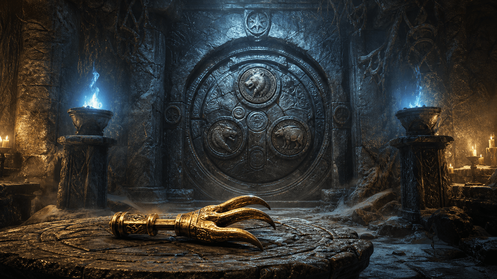 Skyrim: Золотой коготь перед дверью-головоломкой в Ветреном пике