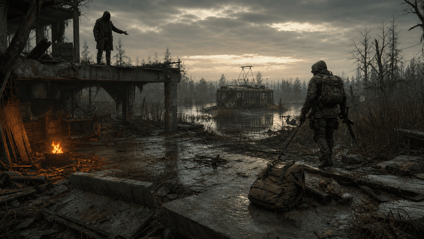 S.T.A.L.K.E.R. 2: Барахолка, рюкзак-схрон и заброшенный трамвай на болотах
