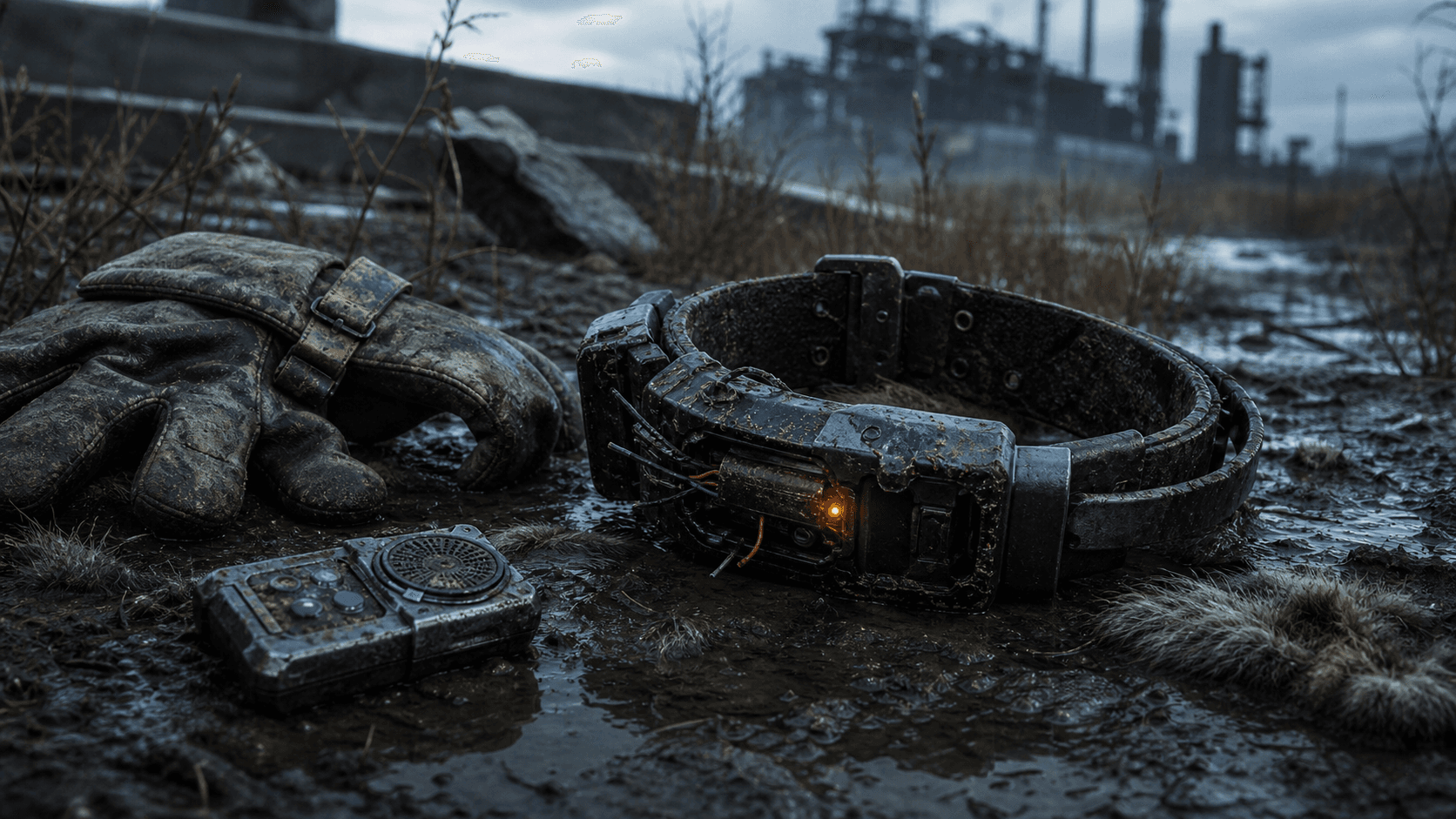 S.T.A.L.K.E.R. 2: электронный ошейник мутанта в грязи рядом с детектором