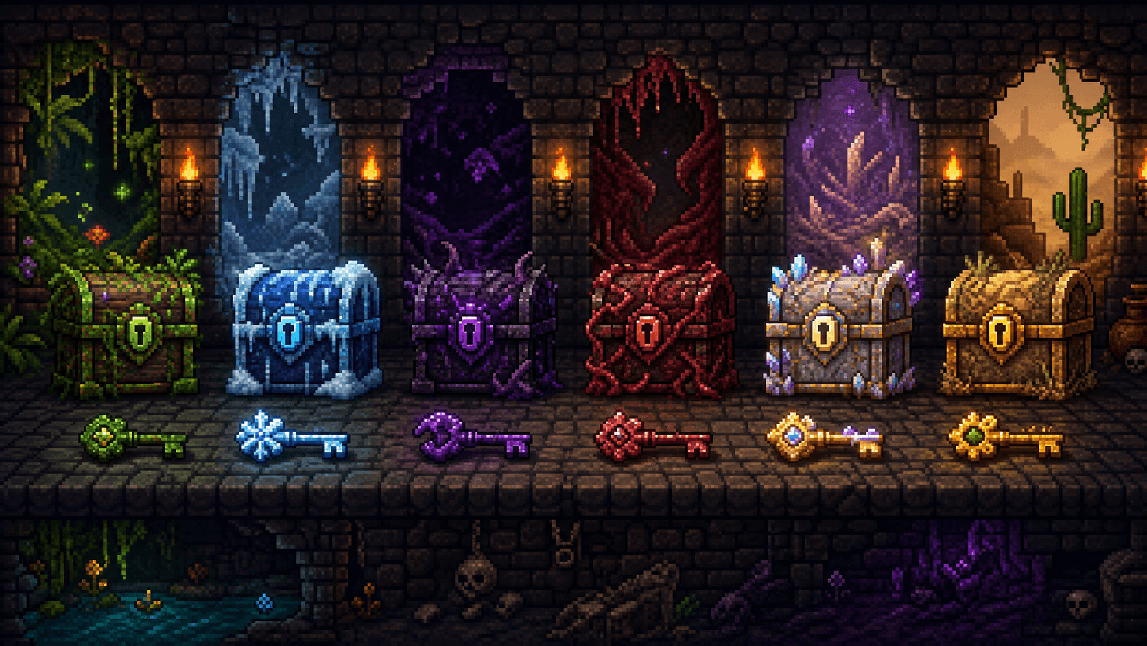 Terraria: биомные сундуки Темницы и цветные ключи биомов