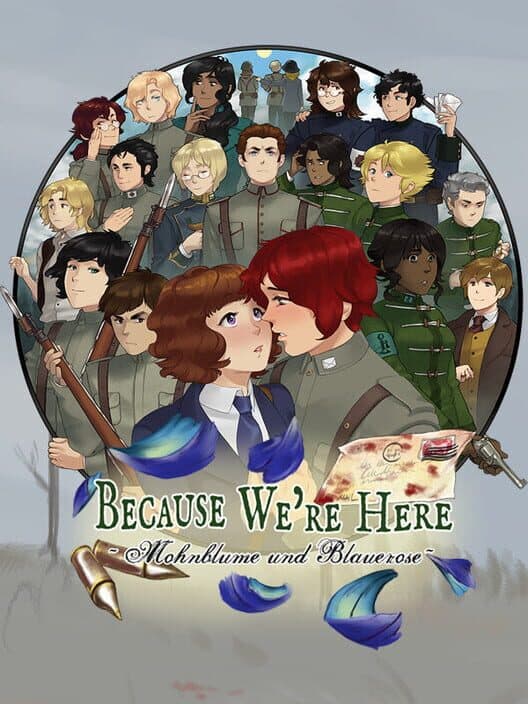 Обложка Because We're Here: Mohnblume und Blauerose