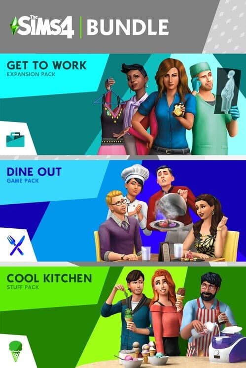 Обложка The Sims 4: Bundle - Get to Work, Dine Out, Cool Kitchen Stuff