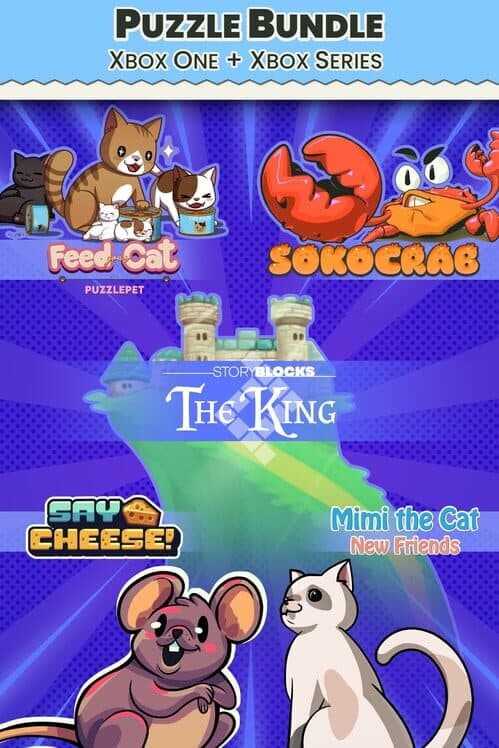 Обложка Puzzle Bundle Xbox: PuzzlePet - Feed Your Cat, Say Cheese, Mimi the Cat: New Friends, Story Blocks: The King and Sokocrab