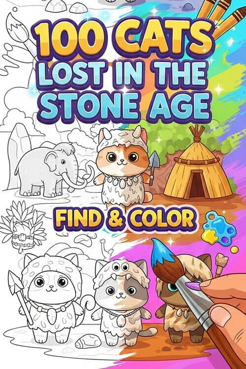 Обложка 100 Cats Lost in the Stone Age Find & Color
