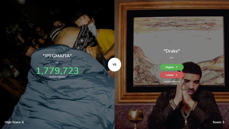 Скриншот 1 из Higher or Lower: Spotify Edition