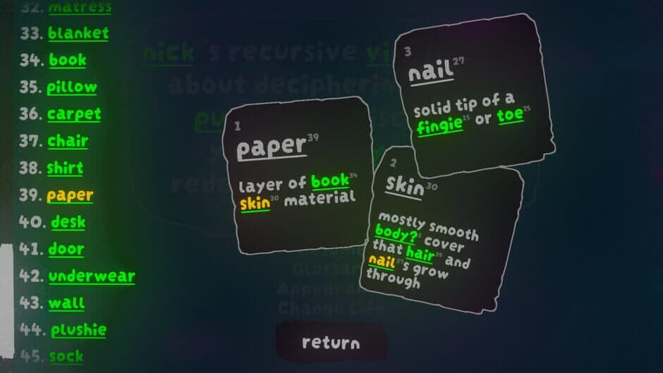 Скриншот 3 из Nick's Recursive Videogame About Deciphering Word Puzzles to Discover Your Identity and Redefine the Universe!