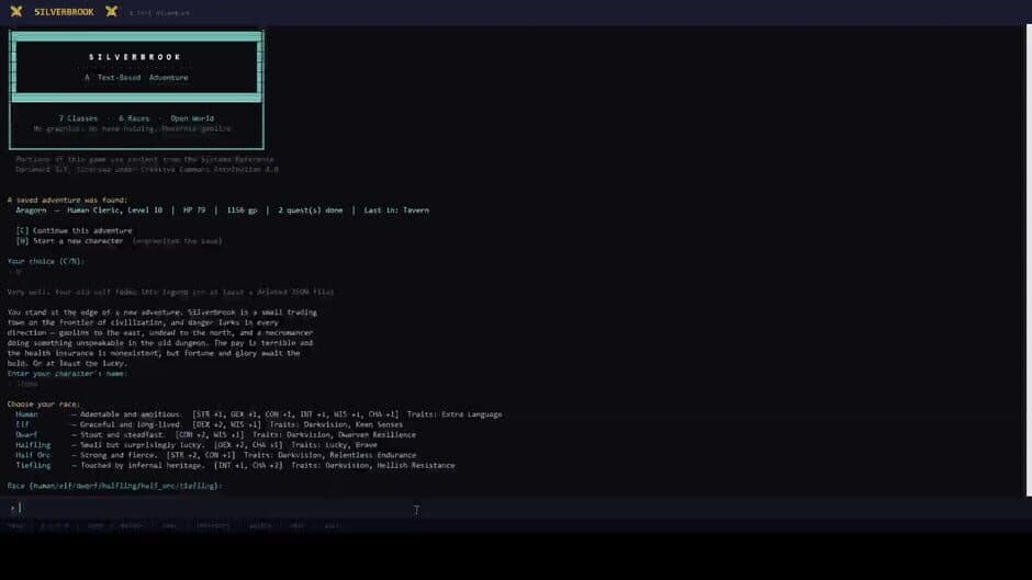 Скриншот 1 из Silverbrook: a Text-Based RPG