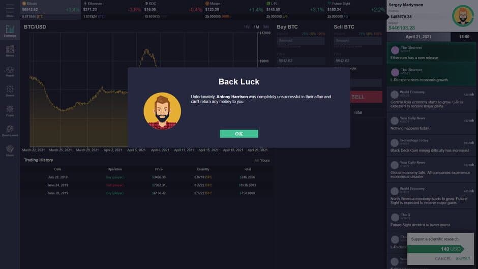 Скриншот 4 из Cryptofall: Investor simulator