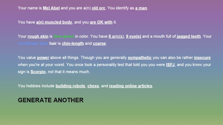Скриншот 1 из Accidental Character Generator