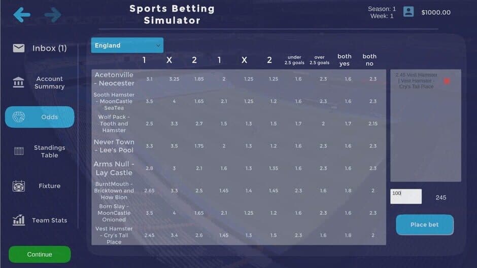 Скриншот 2 из Sports Betting Simulator