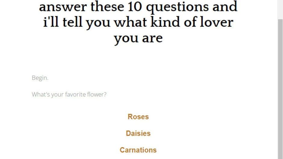 Скриншот 1 из Answer These 10 Questions And I'll Tell You What Kind of Lover You Are