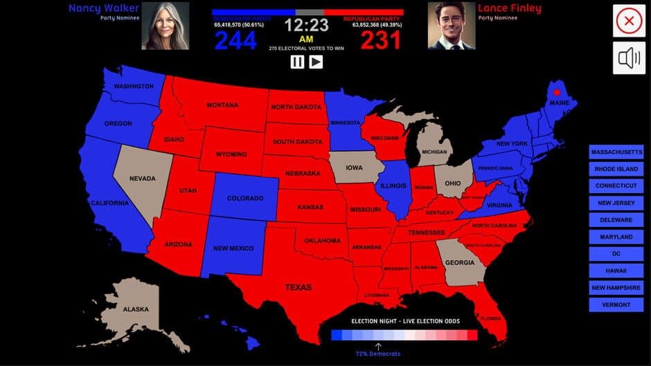 Скриншот 1 из 2024 U.S. Election Simulator
