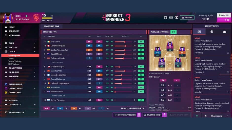 Скриншот 7 из Ibasket Manager 3: Online Basketball Manager